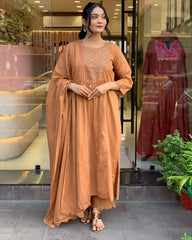 Brown Dupatta Set, Cotton Dupatta Set, Suitkari