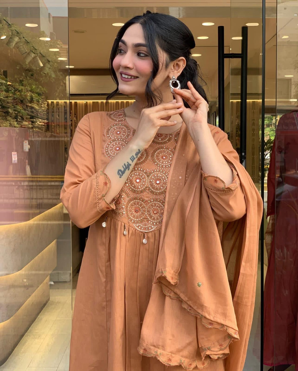 Brown Dupatta Set, Cotton Dupatta Set, Suitkari