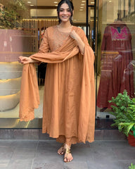 Brown Dupatta Set, Cotton Dupatta Set, Suitkari