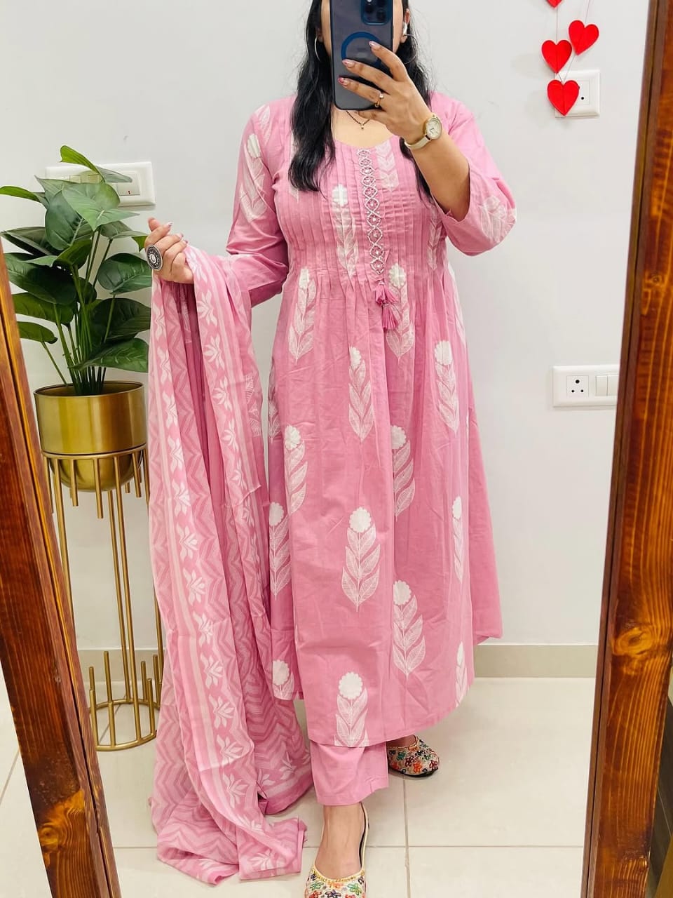 Pink Dupatta set, cotton dupatta set, suitkari