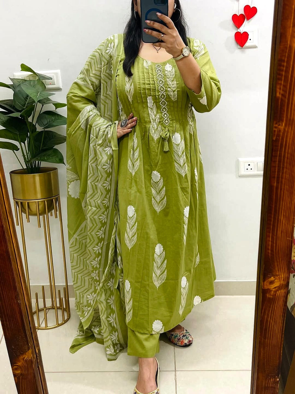 Green dupatta set, cotton dupatta set, suitkari