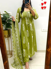 Green dupatta set, cotton dupatta set, suitkari
