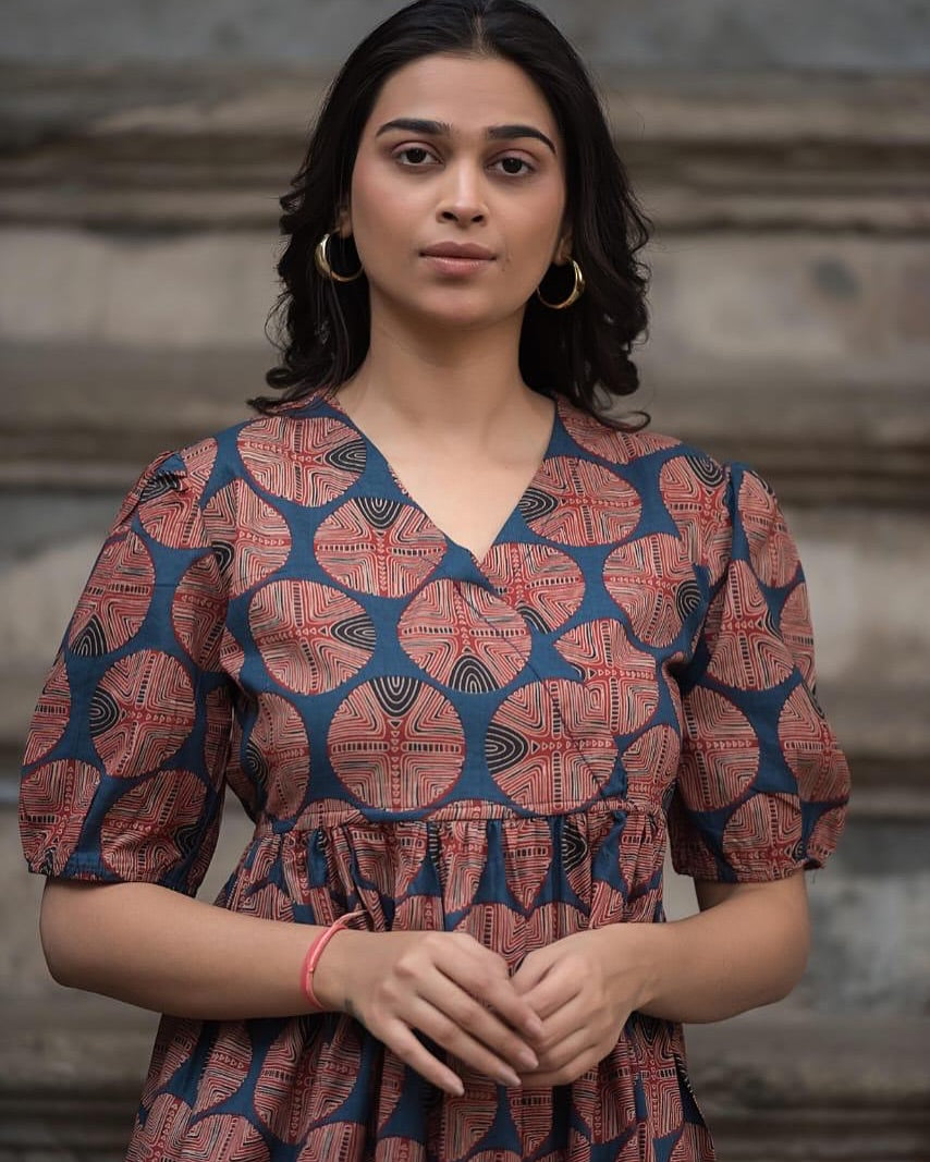 Blue Printed Midi Dress, Cotton Midi Dress, Suitkari