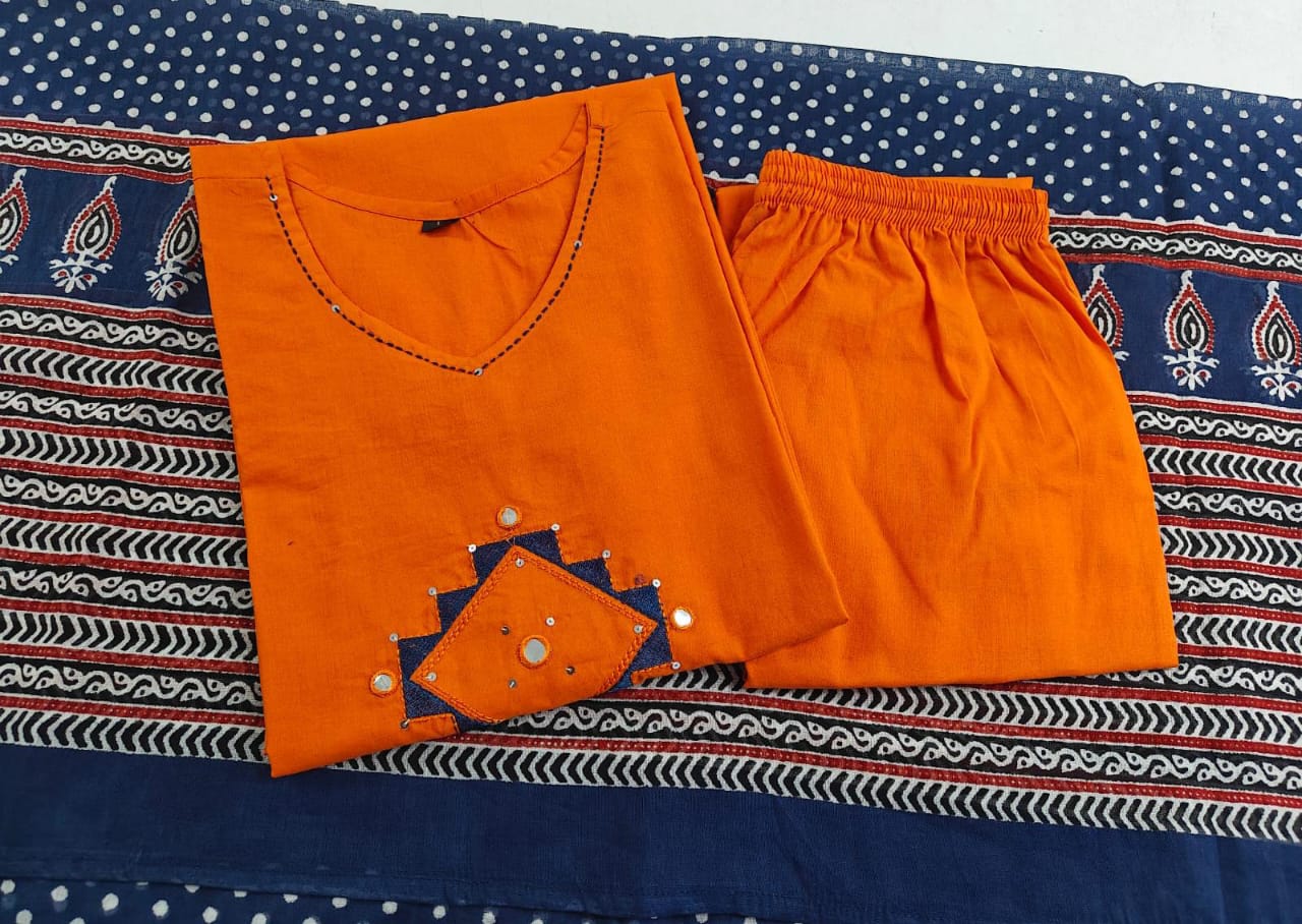 Elegant Rust Orange Cotton Suit Set