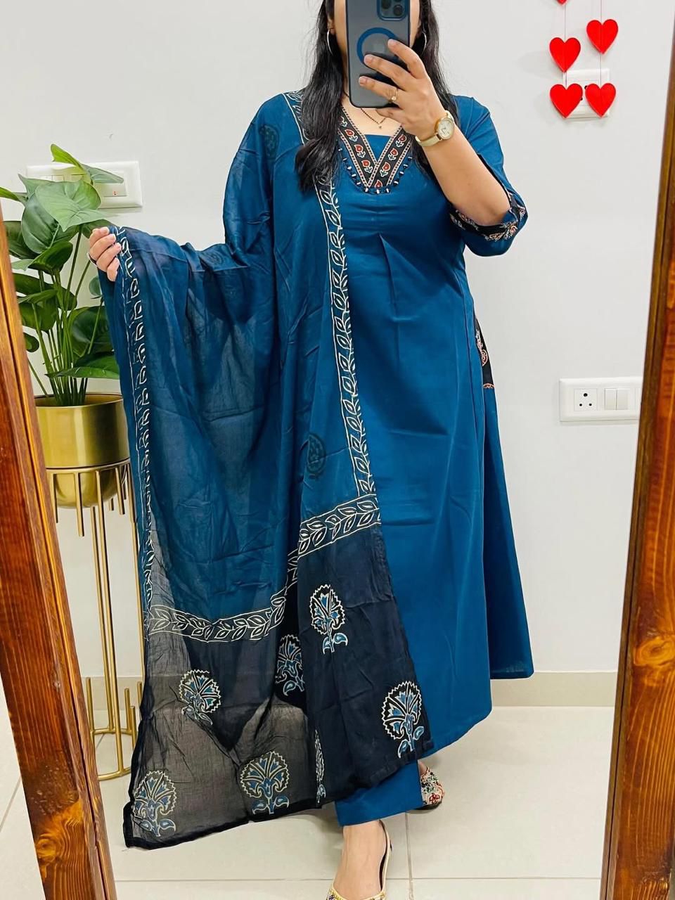 Blue dupatta set, Cotton Dupatta Set, Suitkari