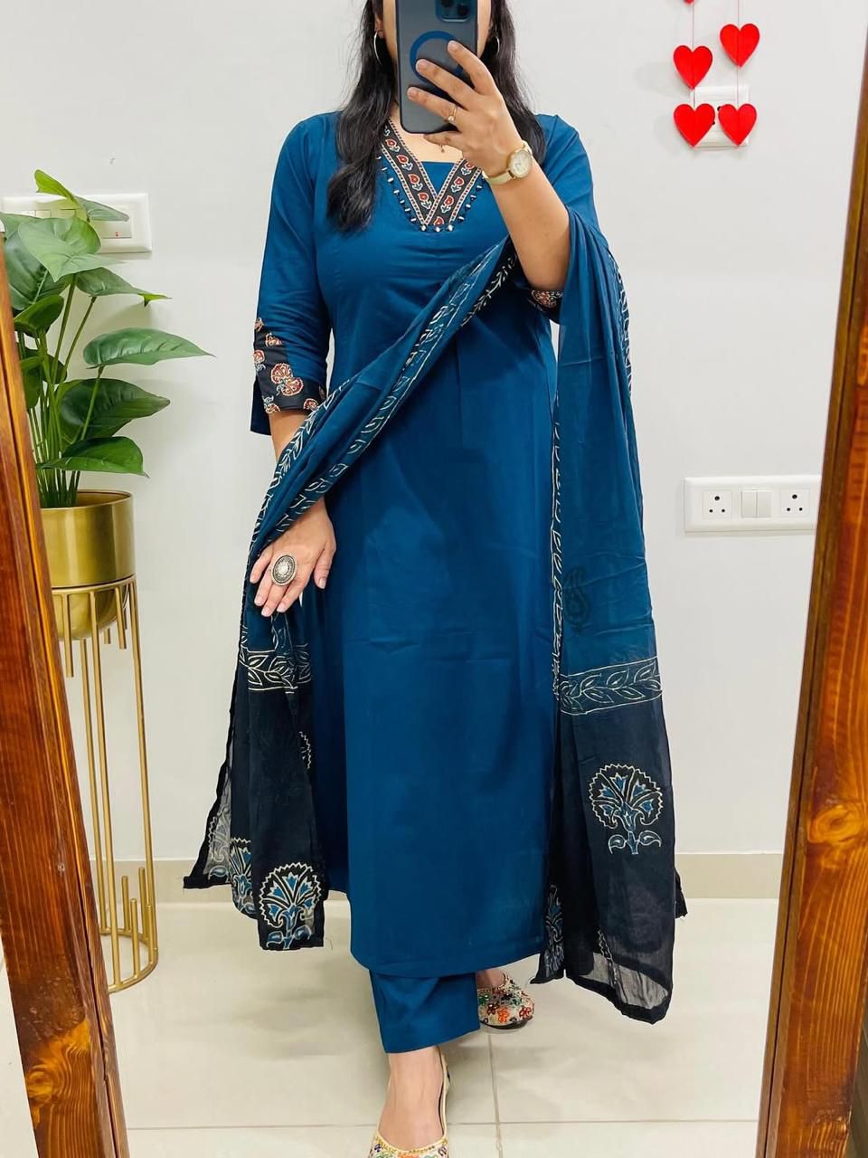 Blue dupatta set, Cotton Dupatta Set, Suitkari