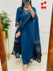 Blue dupatta set, Cotton Dupatta Set, Suitkari