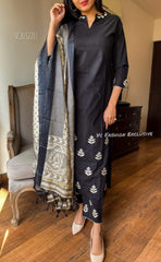 Black dupatta set, cotton dupatta set, Suitkari
