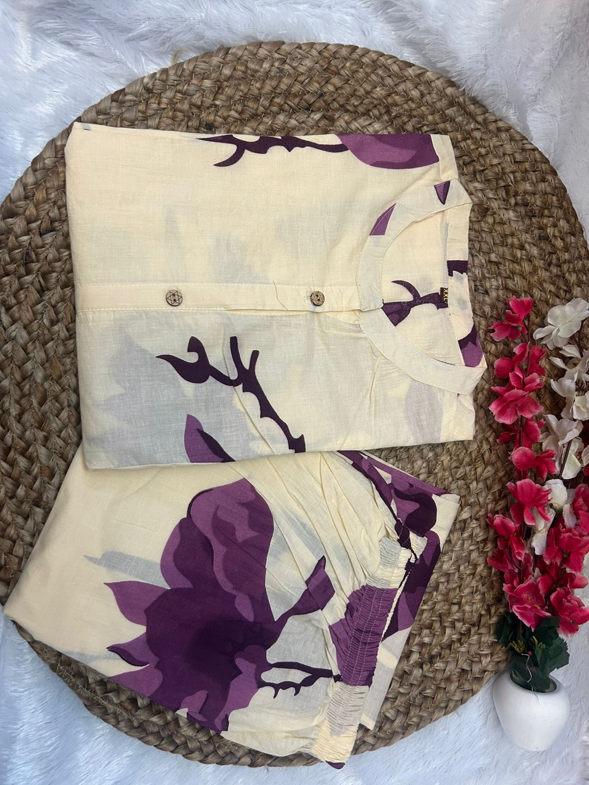 Cream & Mustard Floral Printed Co-Ord Set