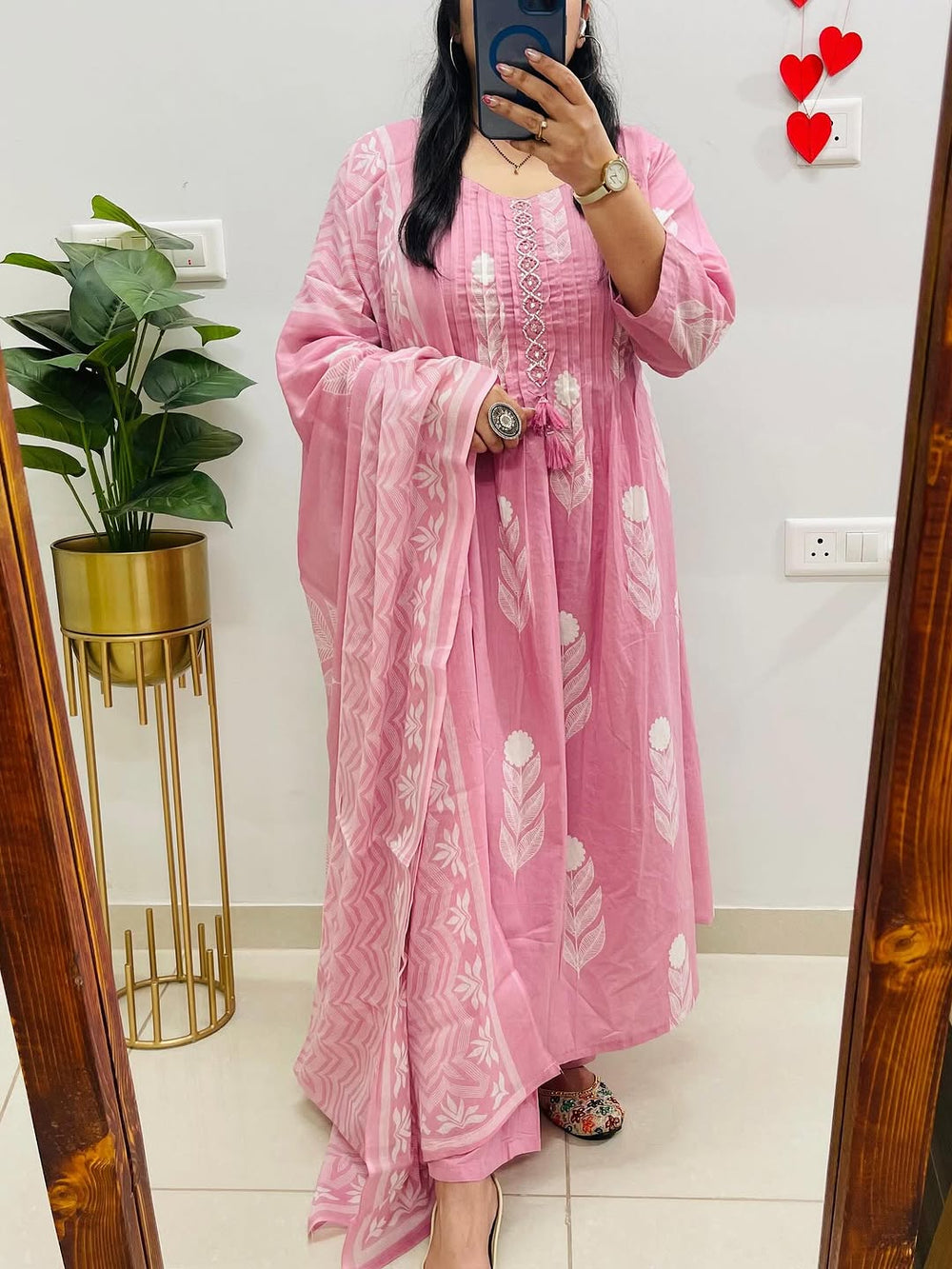 Pink Dupatta set, cotton dupatta set, suitkari