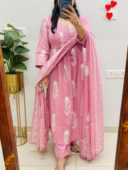 Pink Dupatta set, cotton dupatta set, suitkari